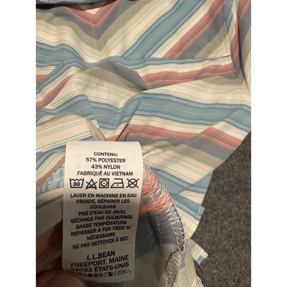 LL Bean Shirt Mens Large Tall Blue Red Striped Short Sleeve Button Down Outdoor - Picture 9 of 9